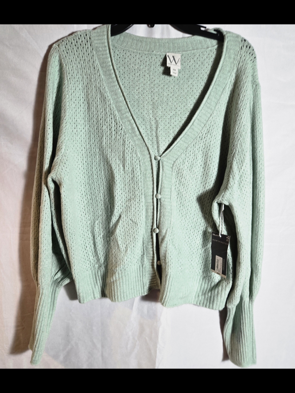 Worthington Pale Mint Button-Front V-Neck Cardigan